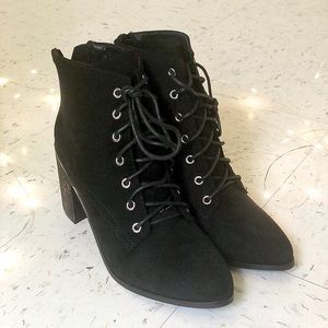 Black Suede Lace-Up Booties